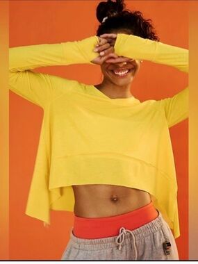 Free People Yellow Long Sleeve Cropped Tee